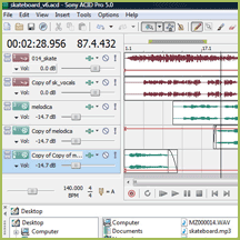 Acid Pro screenshot of multi-track audio production